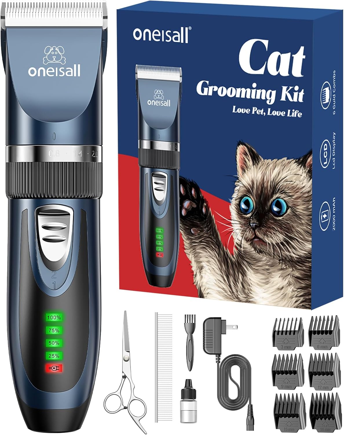 Oneisall Cordless Cat Hair Trimmer Grooming Kit